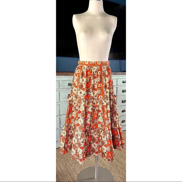 Anthropologie Stella Pardo Retro Floral Tiered Midi Skirt NWT New M *Run… - Picture 8 of 16